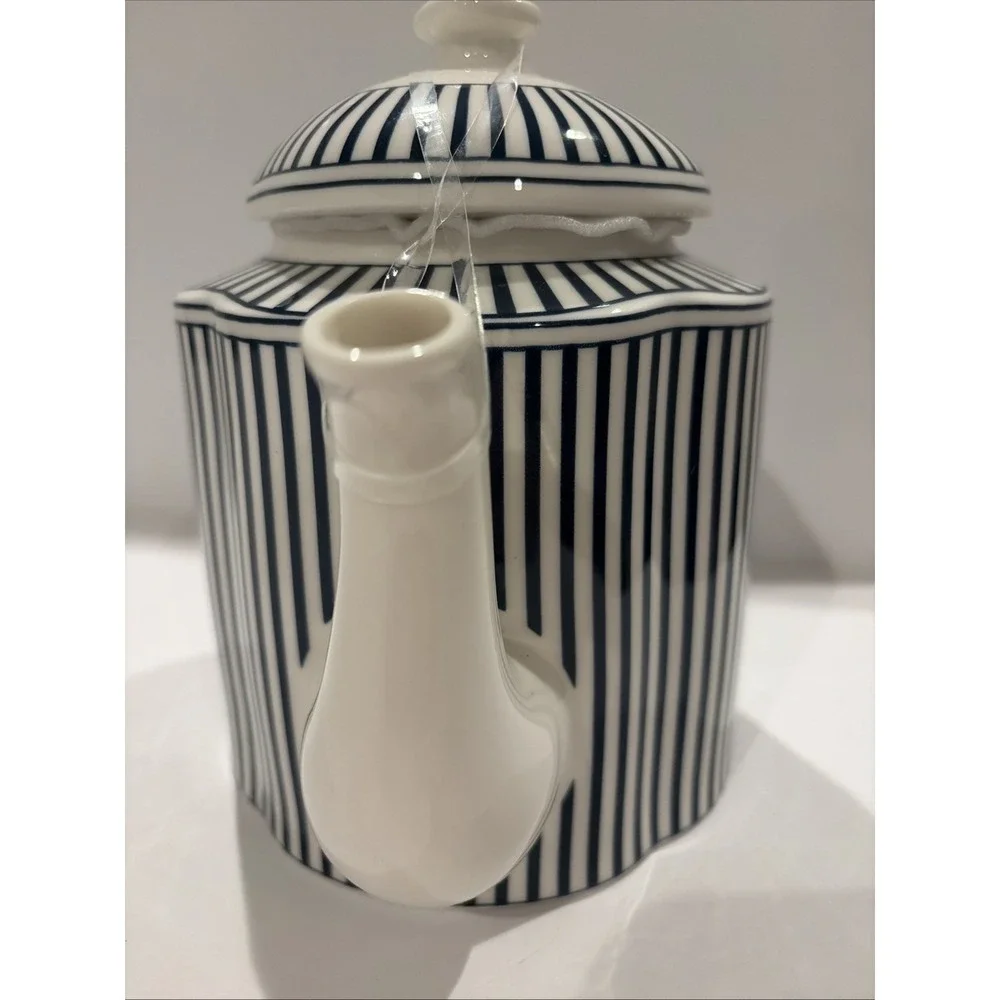 Monterey Bay‎ Dark Blue Stripes Fine Porcelain Teapot & Lid Large B81